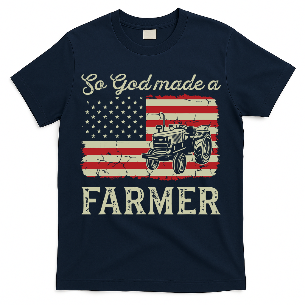 Vintage Old American Flag Patriotic So God Made A Farmer T-Shirt