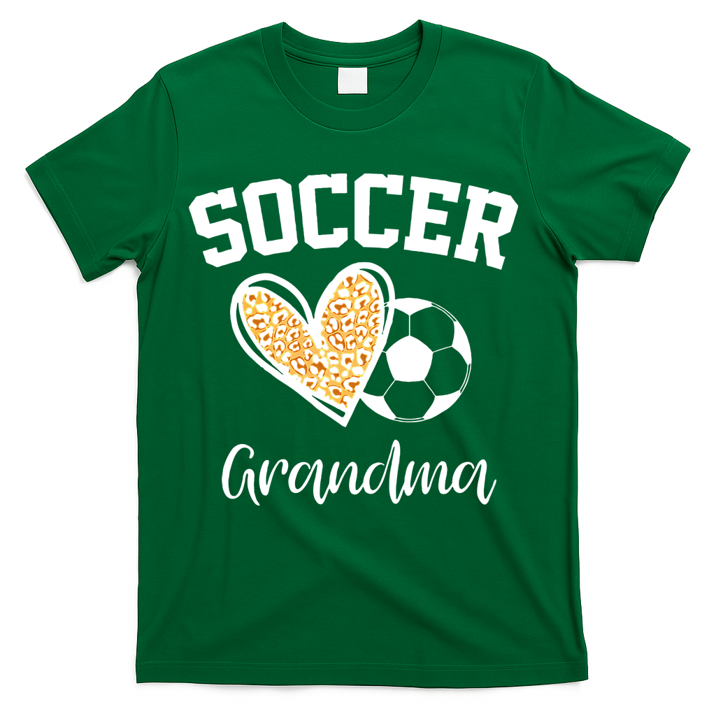 Soccer Grandma Leopard Heart Funny Mothers Day T-Shirt