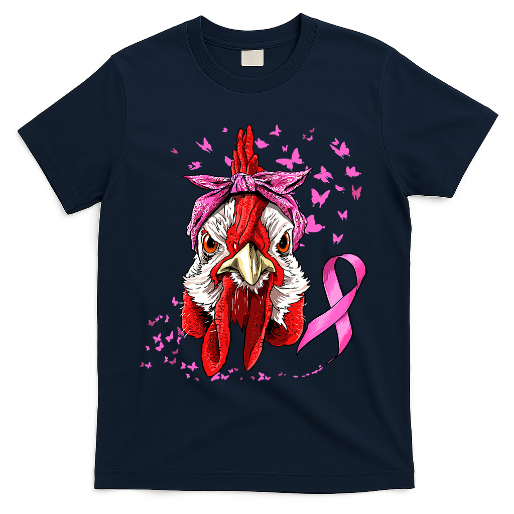 Funny Chicken Chick Breast Cancer Awareness Pink Ribbon T-Shirt