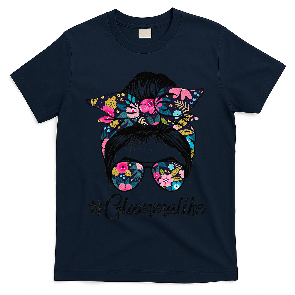 Glamma Life Messy Hair Bun Floral Women Mother's Day T-Shirt