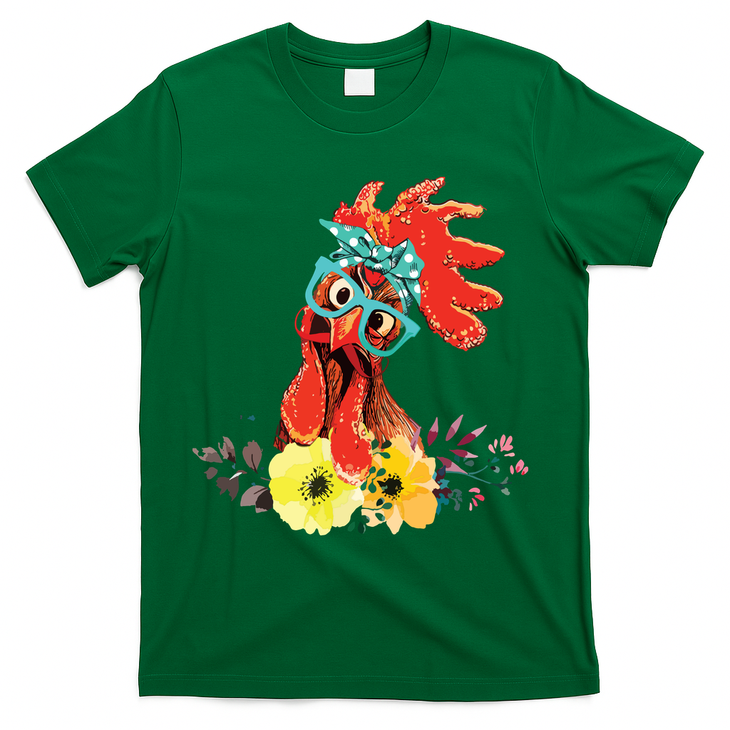 Chicken With Bandana Headband And Glasses Cute T-Shirt