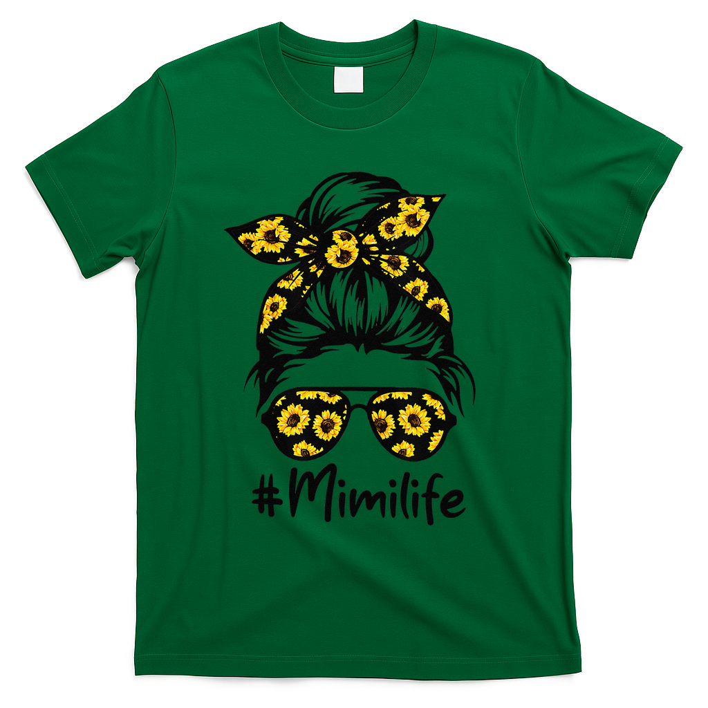 Classy Mimi Life With Sunflower Messy Bun Mother's Day T-Shirt
