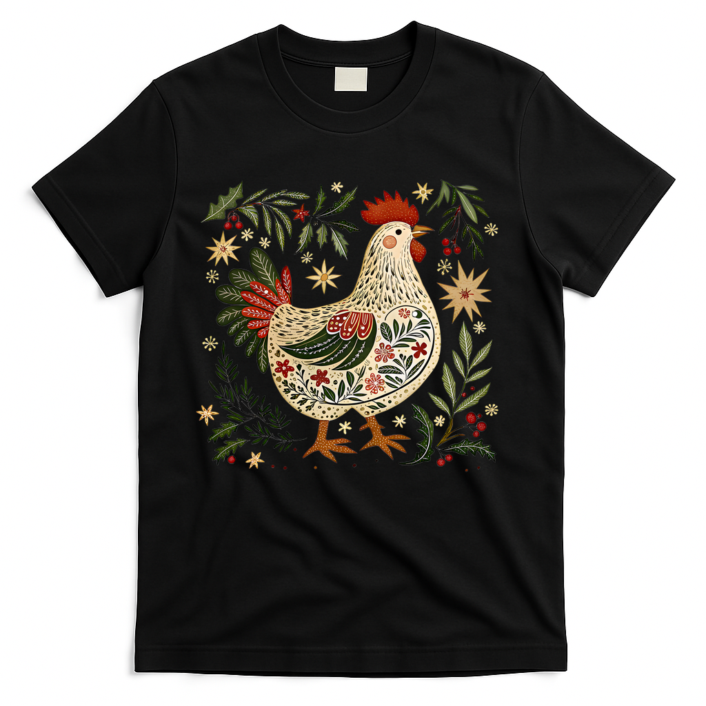 Christmas Chicken Western Floral T-Shirt