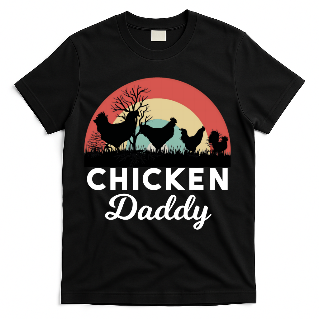 Chicken Daddy With Retro Sunset, Funny Chicken Lover, Farmer T-Shirt