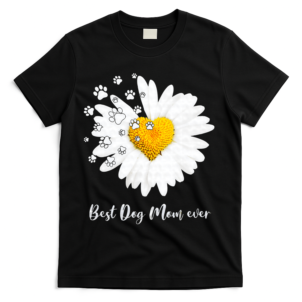 Womens Best Dog Mom Ever Daisy Heart Dog Paw Mother's Day Gifts T-Shirt
