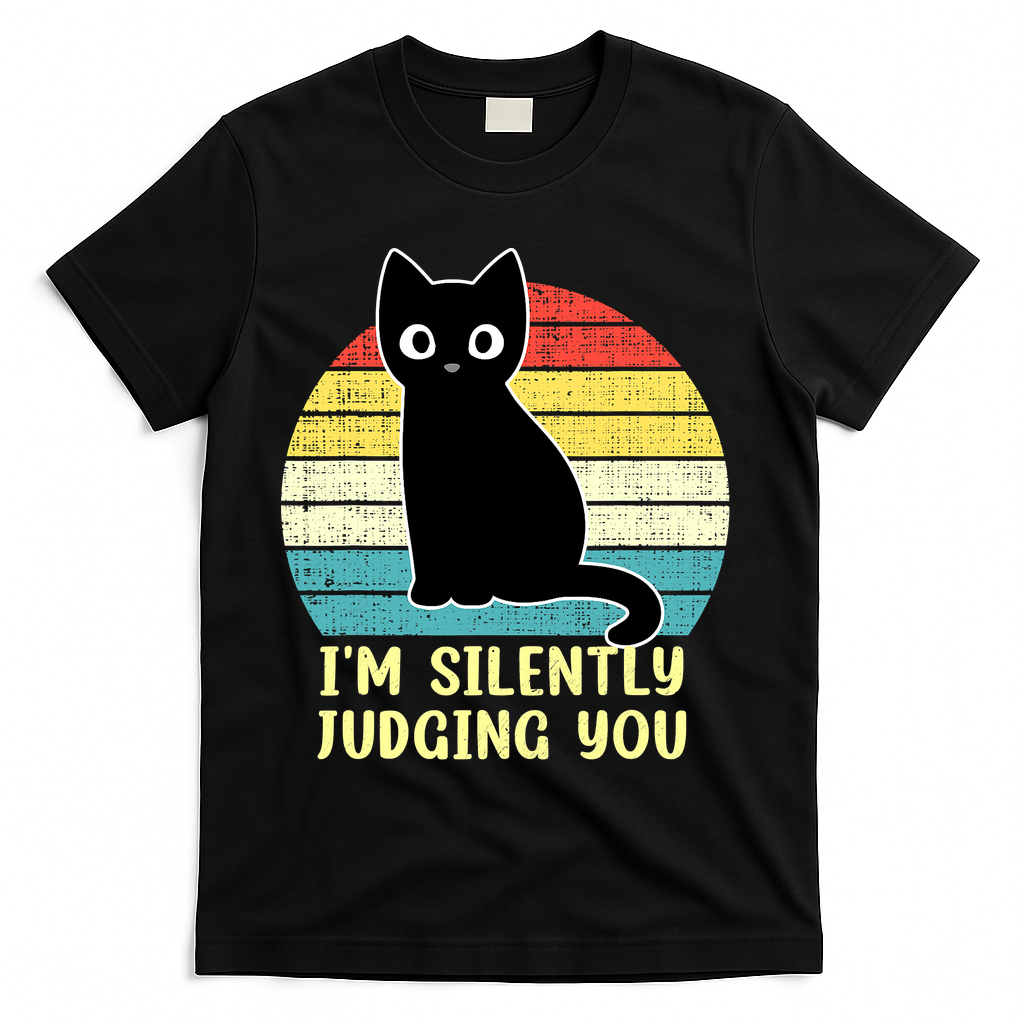 Funny Black Cat I'm Silently Judging You Retro Vintage T-Shirt
