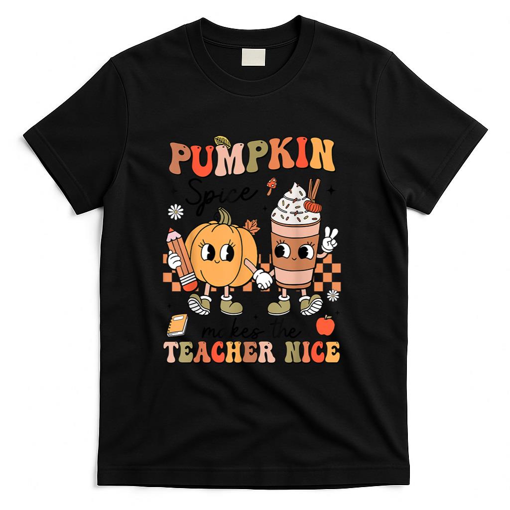 Groovy Pumpkin Spice Makes Teacher Nice Fall Thanksgiving T-Shirt