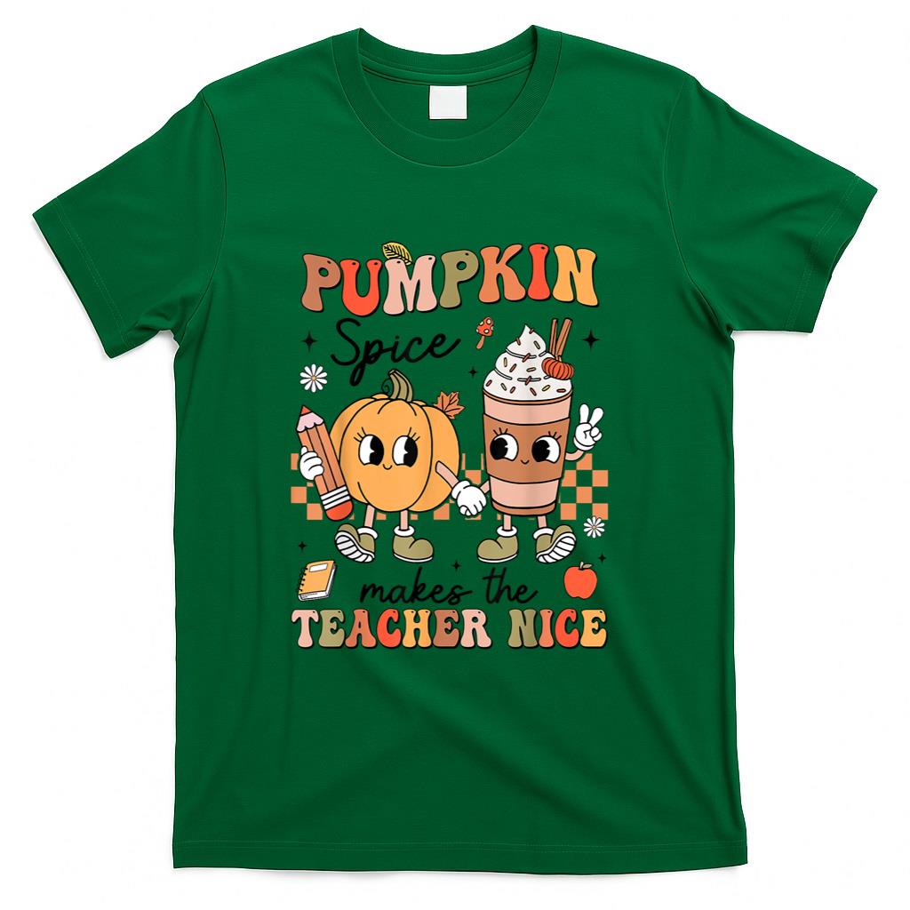 Groovy Pumpkin Spice Makes Teacher Nice Fall Thanksgiving T-Shirt