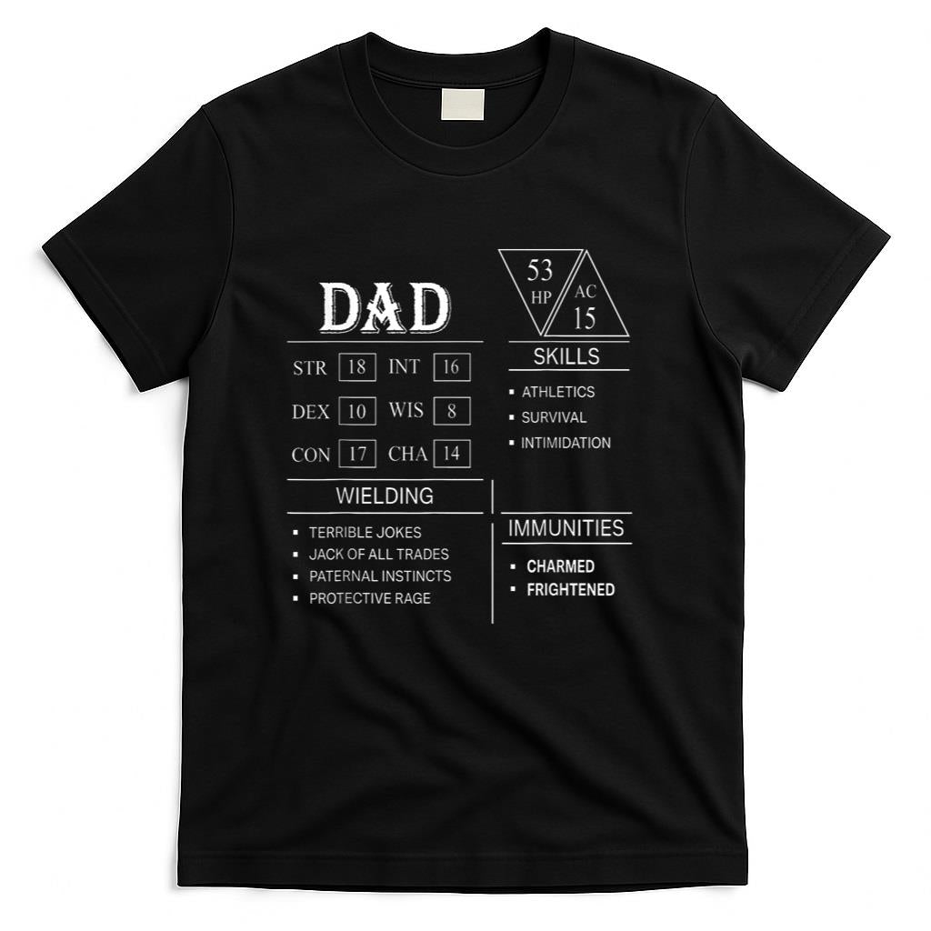 Roleplaying Dice Gamer Dragon Dad Stat Skills Wielding T-Shirt