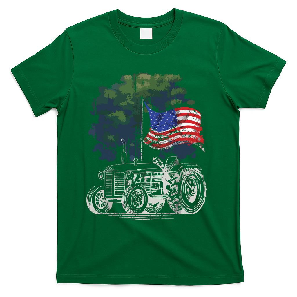 Vintage Farming Tractor American Flag Patriotic Farmer Farm T-Shirt