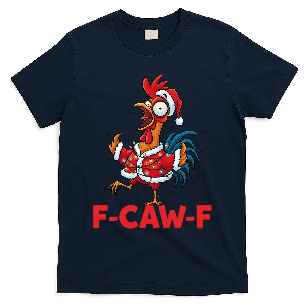 Crazy Chicken Cartoon F-Caw-F Funny Santa Chrismas T-Shirt