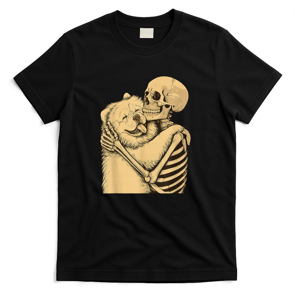 Pet Mom Halloween Shirt - Skeleton Hugging Chow Dog Halloween T-Shirt