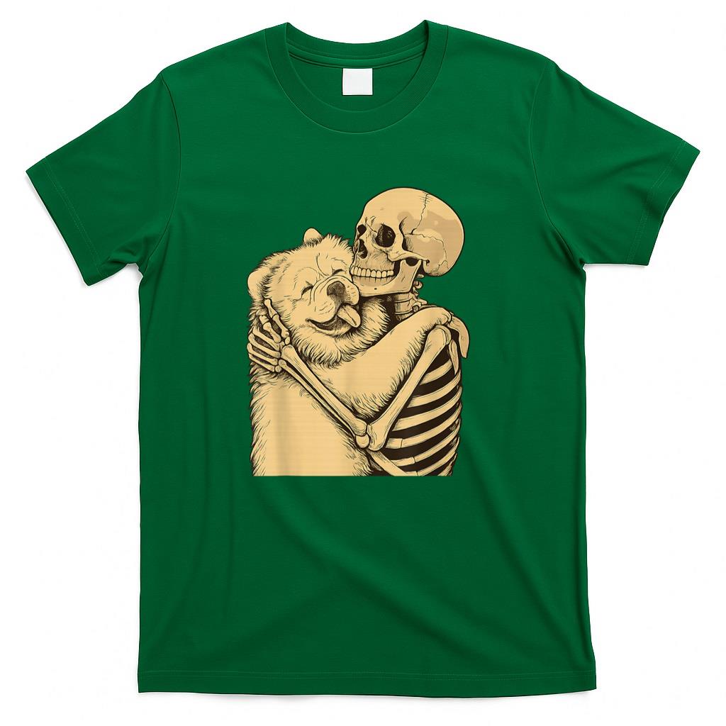 Pet Mom Halloween Shirt - Skeleton Hugging Chow Dog Halloween T-Shirt