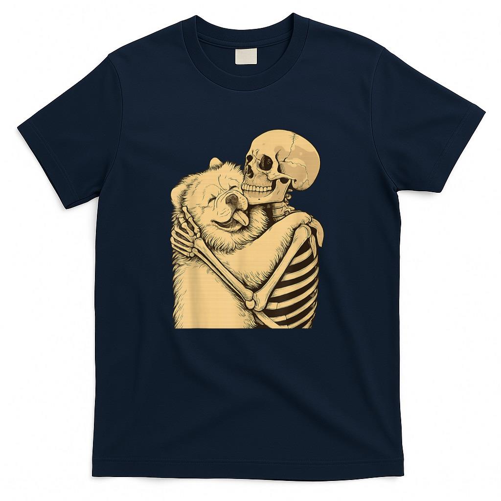 Pet Mom Halloween Shirt - Skeleton Hugging Chow Dog Halloween T-Shirt