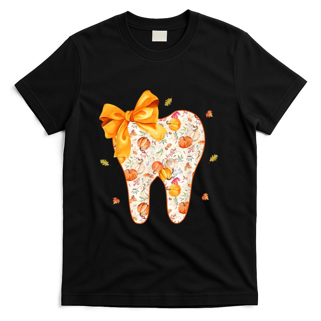 Coquette Bow Fall Tooth Dental Assistant Hygiene Oral RDH T-Shirt
