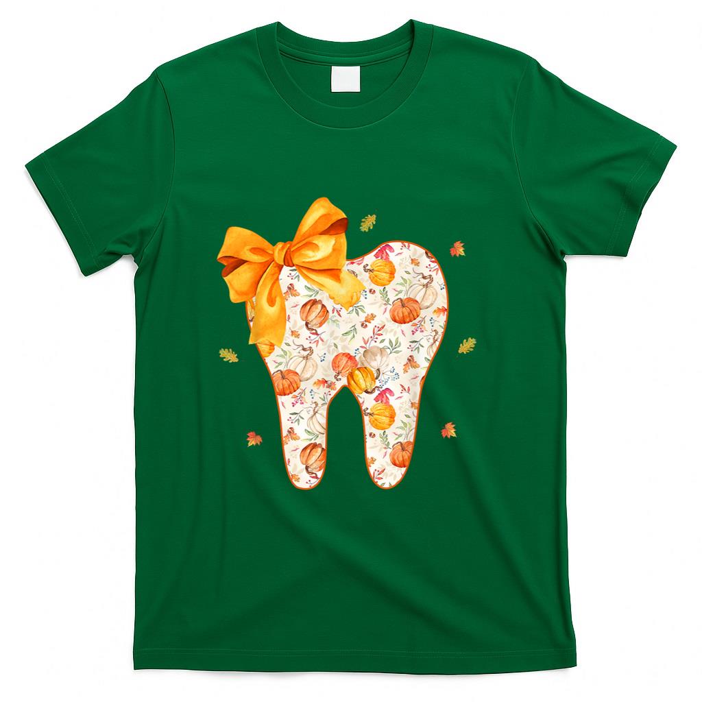 Coquette Bow Fall Tooth Dental Assistant Hygiene Oral RDH T-Shirt