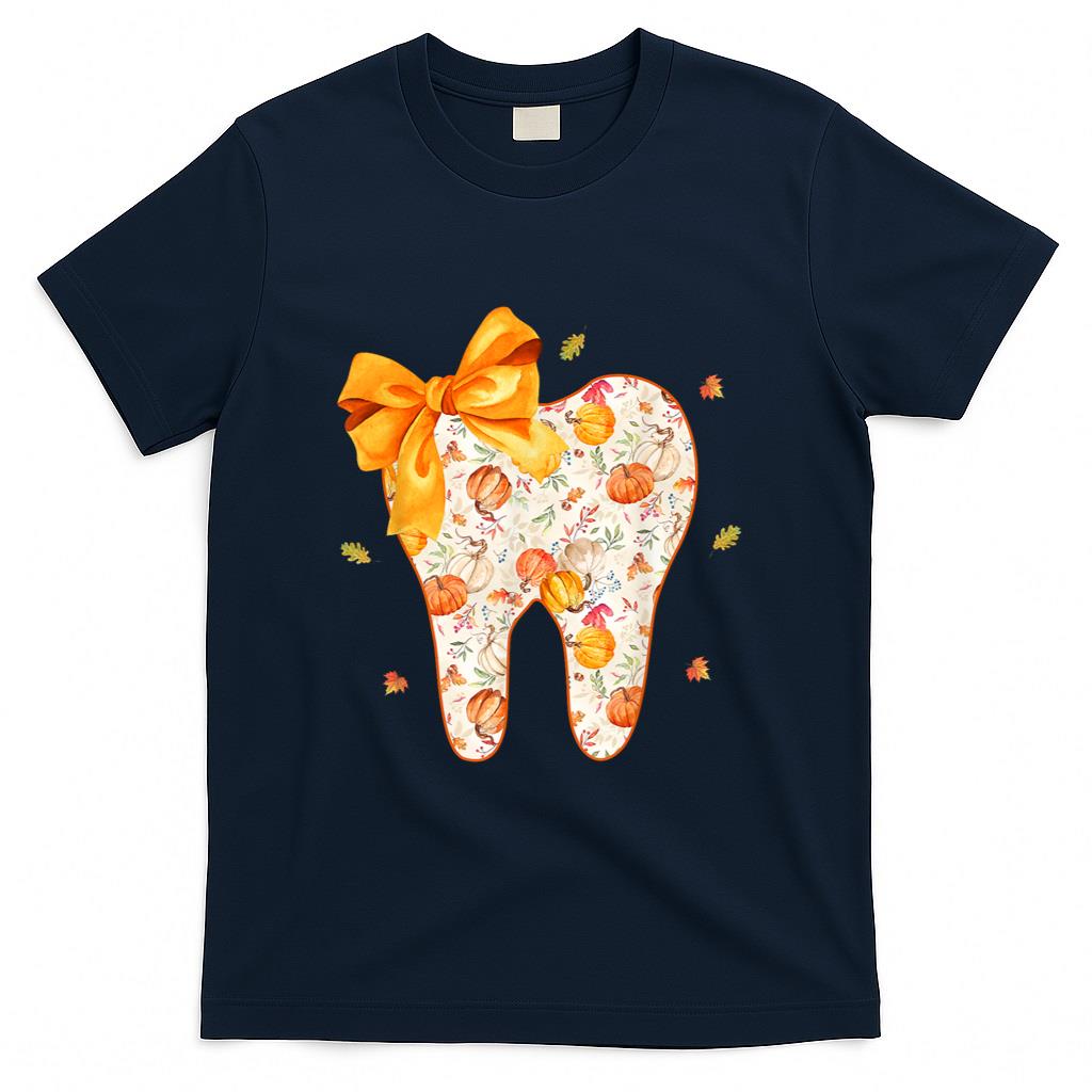 Coquette Bow Fall Tooth Dental Assistant Hygiene Oral RDH T-Shirt