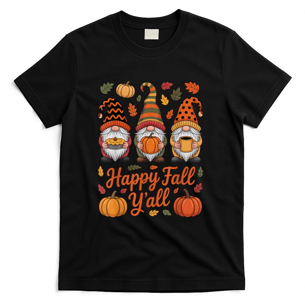 Happy Fall Yall Gnome Pumpkin Autumn Thanksgiving Men Women T-Shirt_1