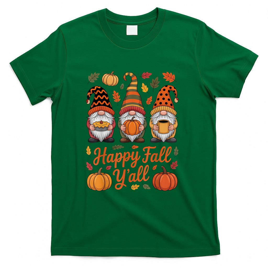 Happy Fall Yall Gnome Pumpkin Autumn Thanksgiving Men Women T-Shirt_1