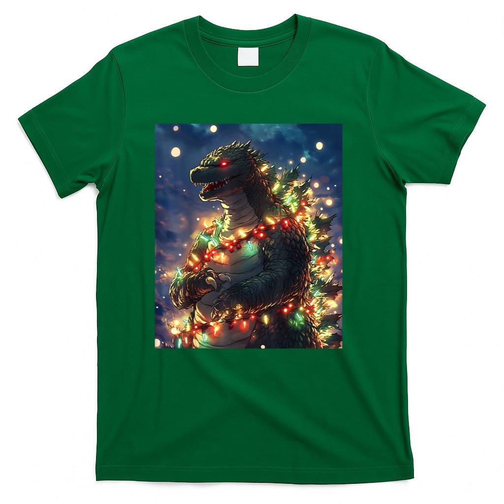 Japanese Monster Kaiju Santazilla Christmas Tree Lights T-Shirt