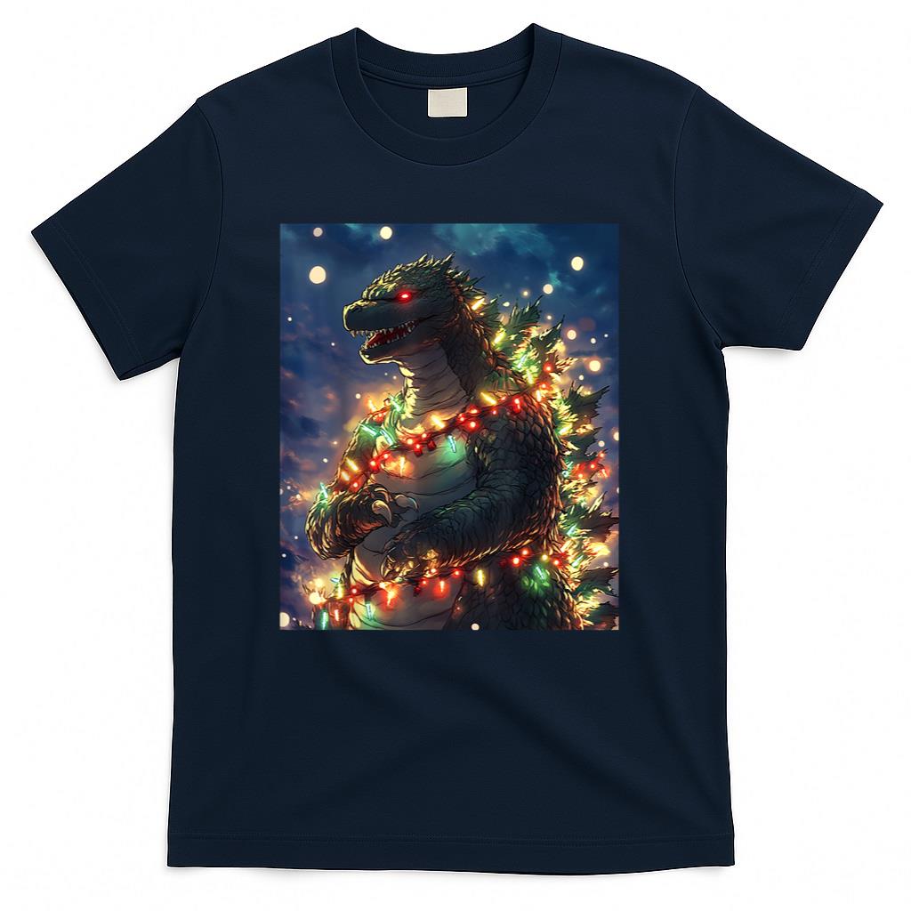 Japanese Monster Kaiju Santazilla Christmas Tree Lights T-Shirt