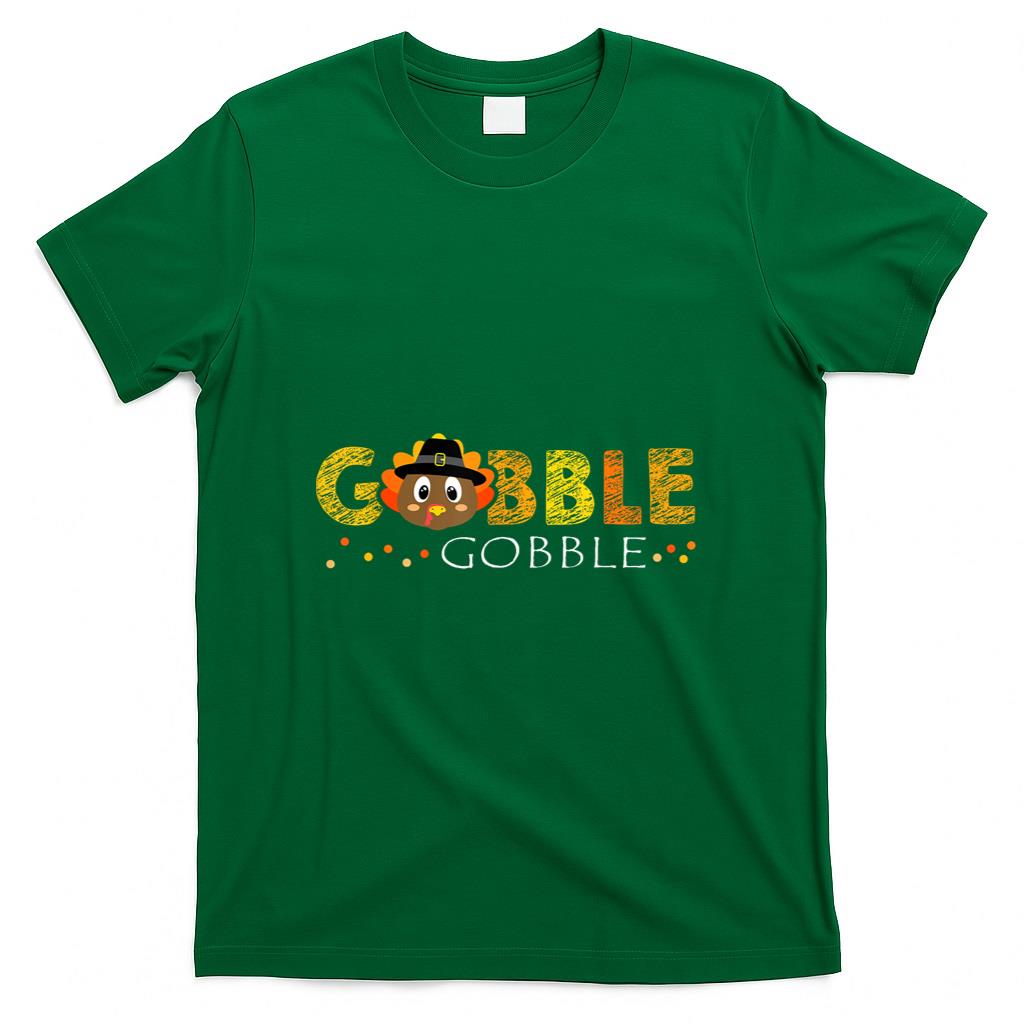 Cute Gobble Gobble Turkey Pilgrim Little Boys Thanksgiving T-Shirt
