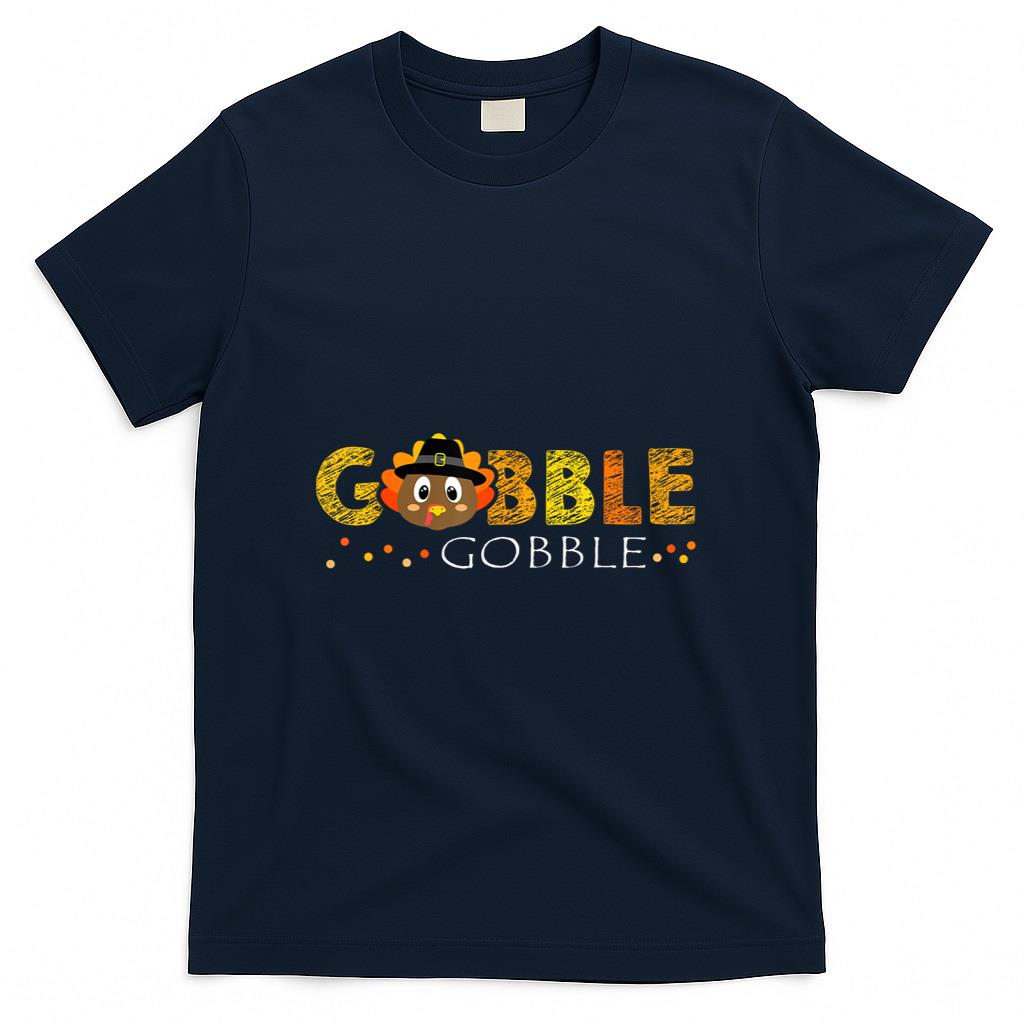 Cute Gobble Gobble Turkey Pilgrim Little Boys Thanksgiving T-Shirt