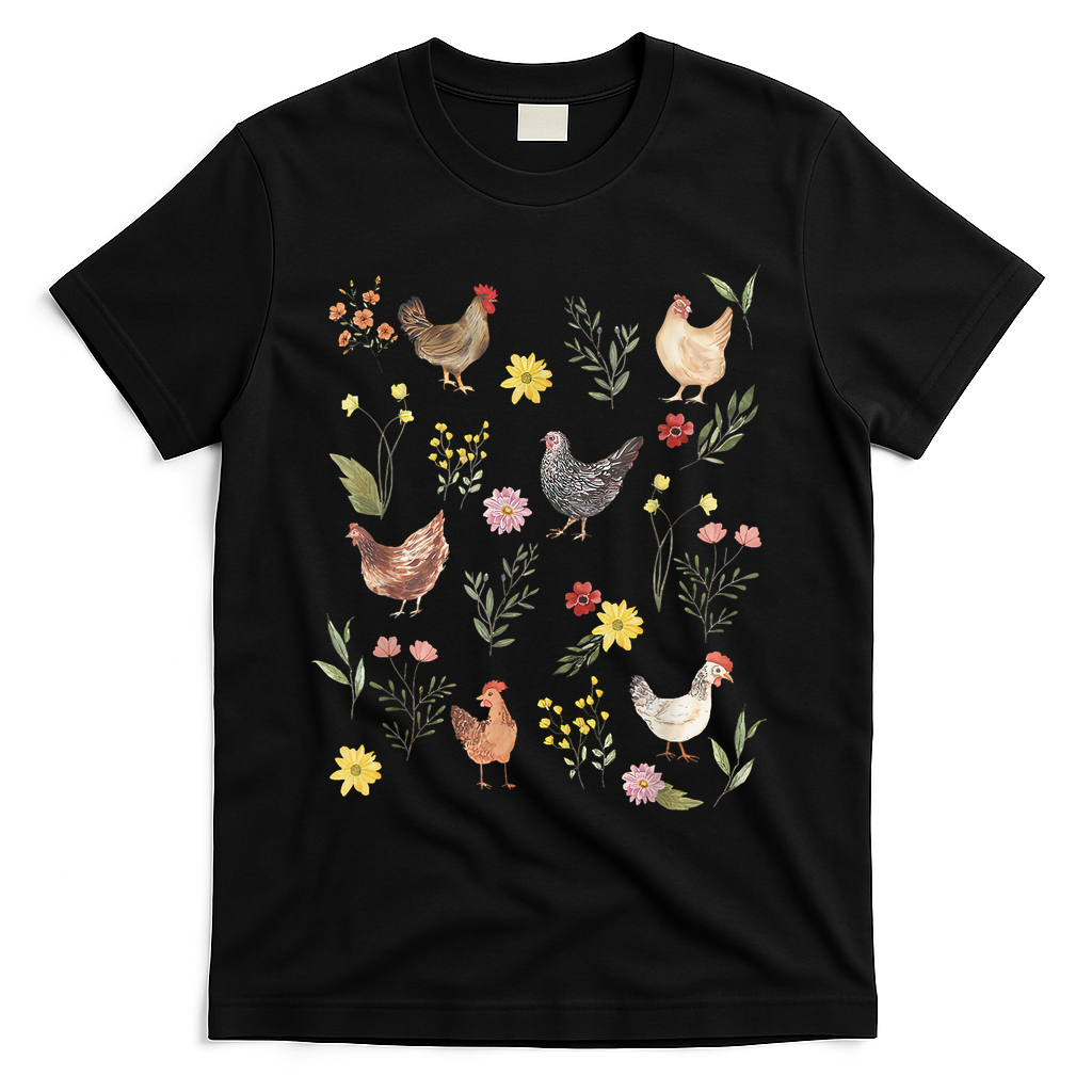 Wildflower Chicken Floral Chicken Lover Cute Farmer Flowers T-Shirt