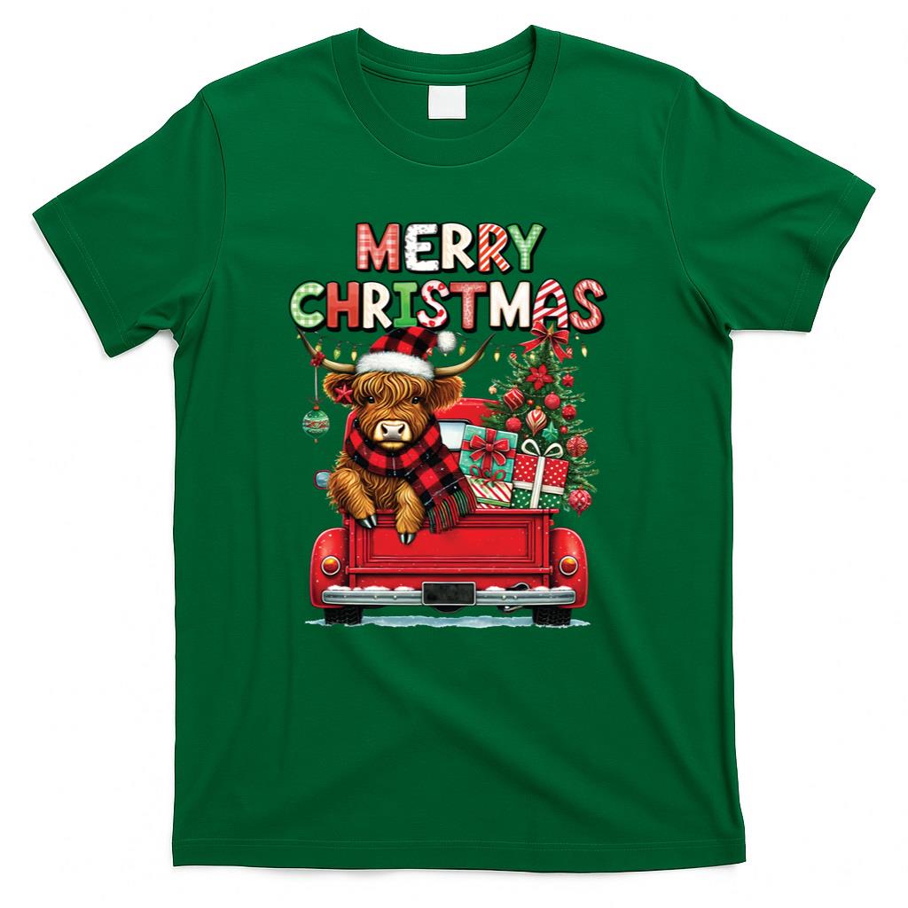 Merry Christmas Scottish Highland Cow Xmas Farm Animal Lover Long Sleeve T-Shirt