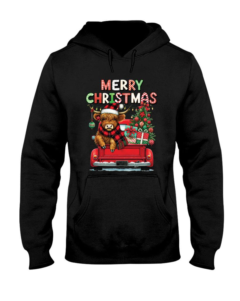 Merry Christmas Scottish Highland Cow Xmas Farm Animal Lover Long Sleeve T-Shirt