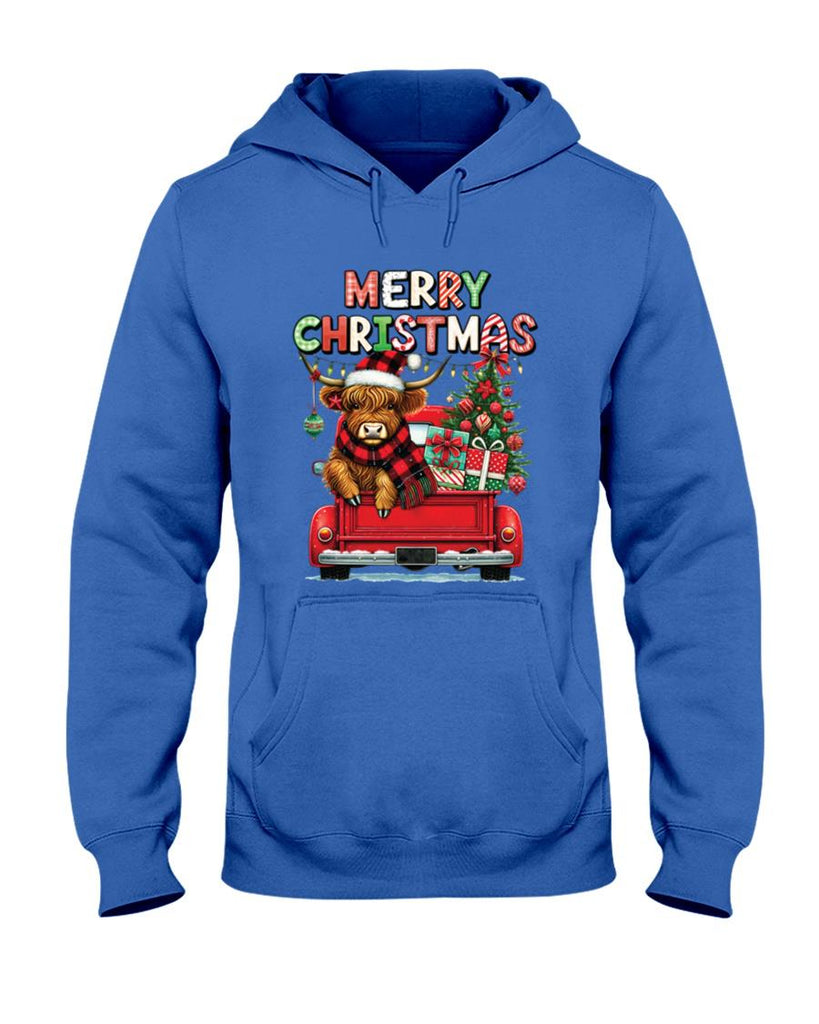 Merry Christmas Scottish Highland Cow Xmas Farm Animal Lover Long Sleeve T-Shirt