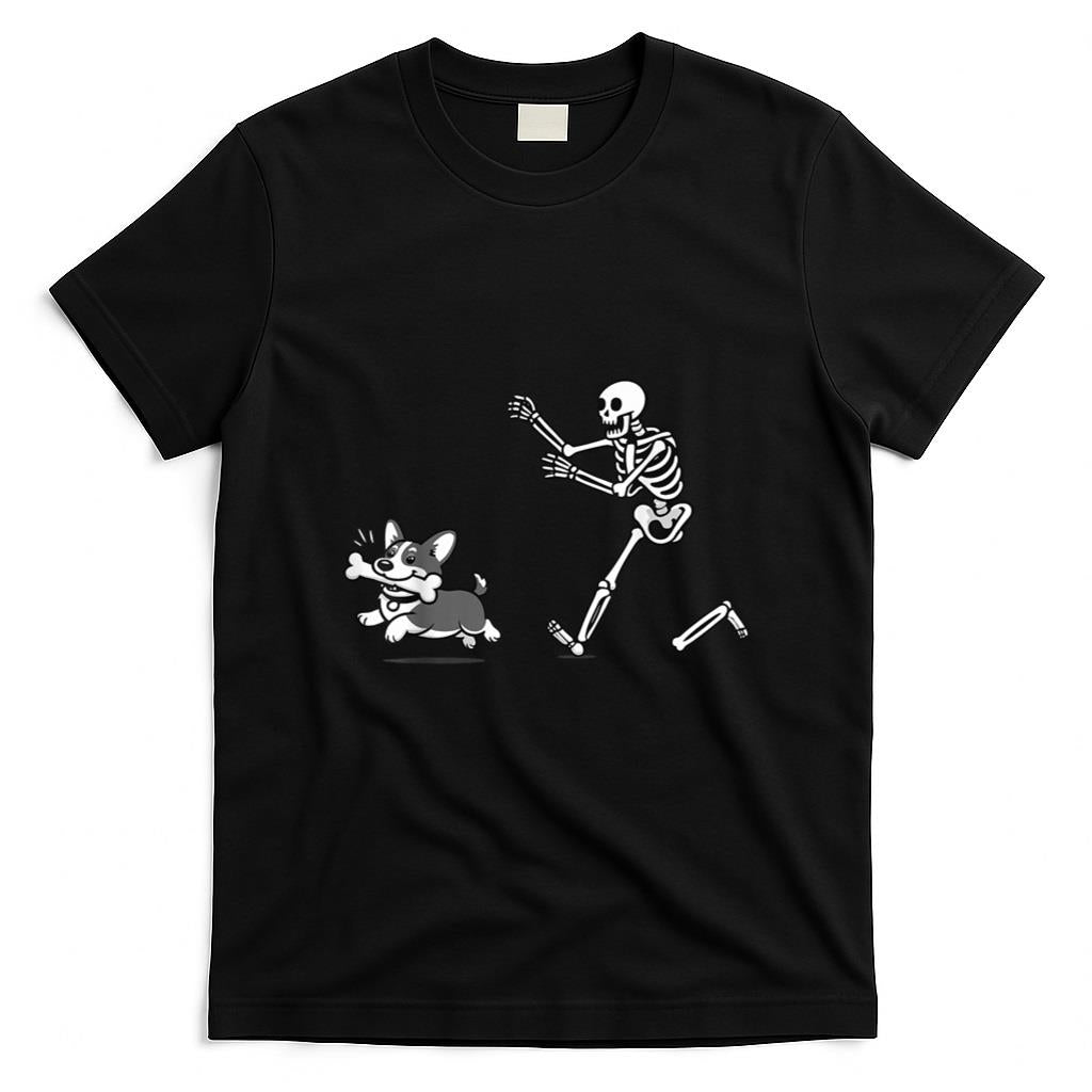 Halloween Shirt - Skeleton Chasing Corgi Halloween Vibe Corgi Dog Lover T-Shirt