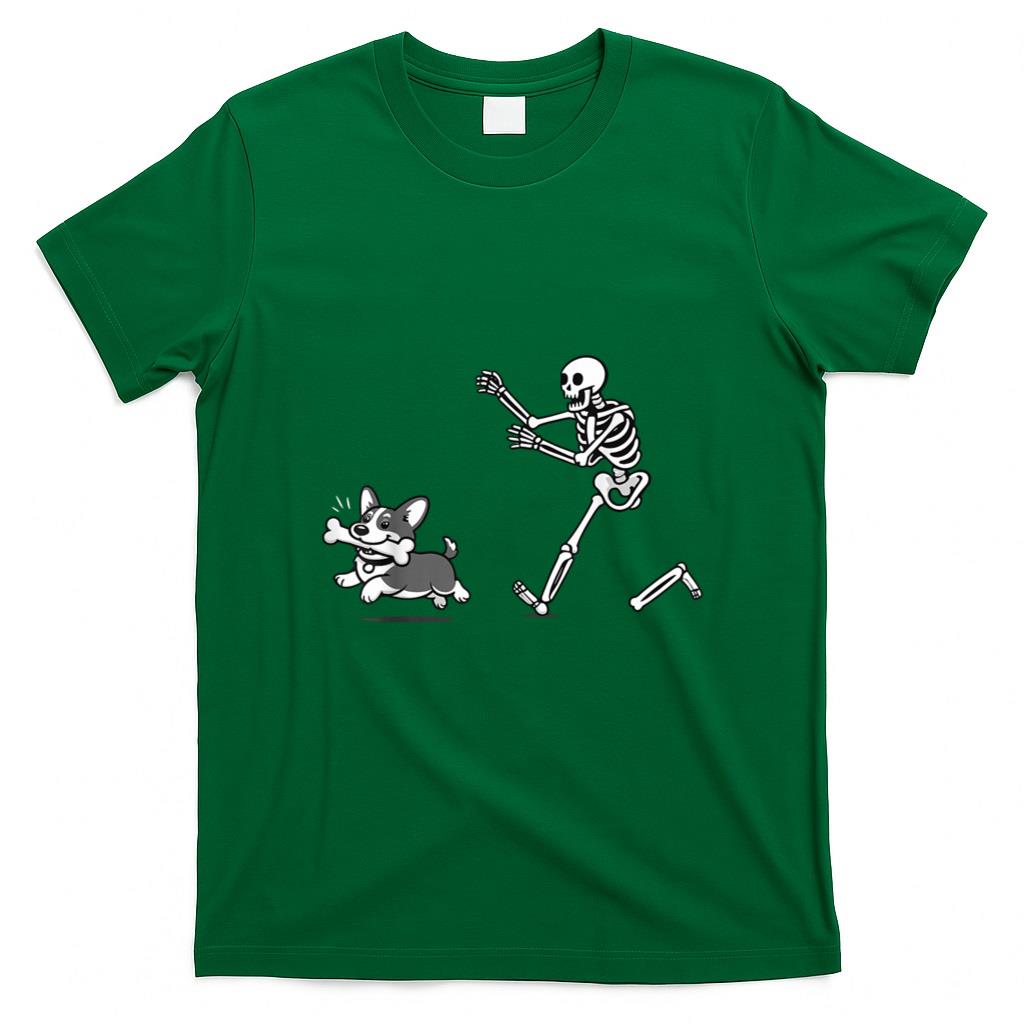 Halloween Shirt - Skeleton Chasing Corgi Halloween Vibe Corgi Dog Lover T-Shirt