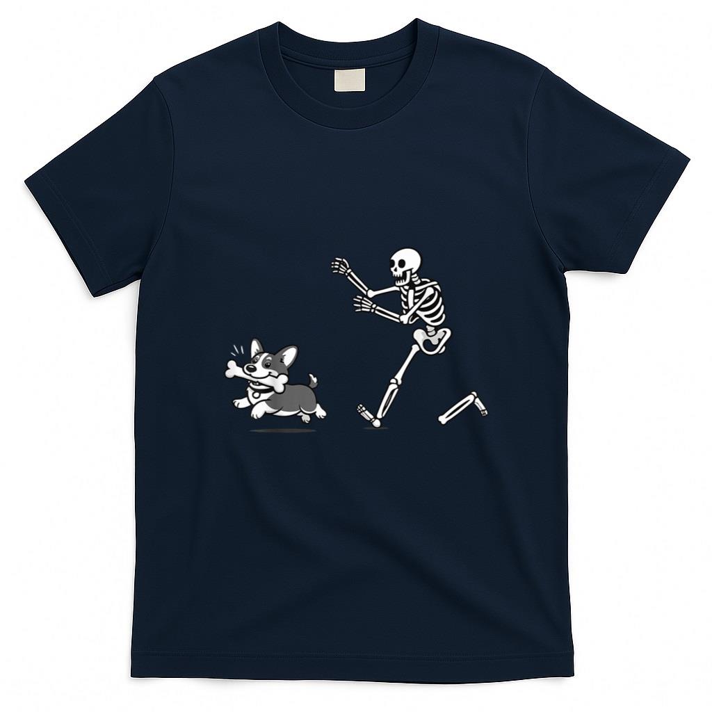Halloween Shirt - Skeleton Chasing Corgi Halloween Vibe Corgi Dog Lover T-Shirt
