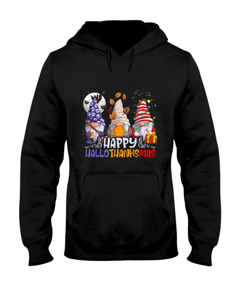 HalloThanksMas Gnomes Halloween Thanksgiving Christmas Happy T-Shirt