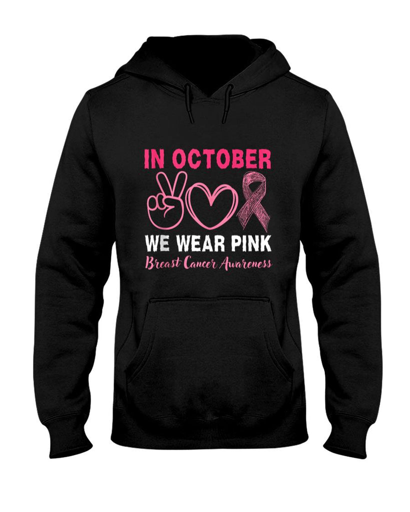 in October we wear Pink Peace Love Women Breast Cancer Tank Top
