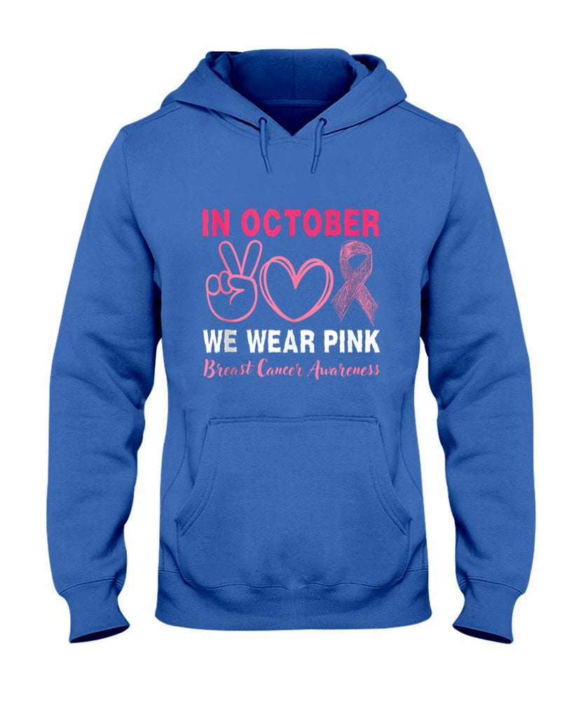 in October we wear Pink Peace Love Women Breast Cancer Tank Top