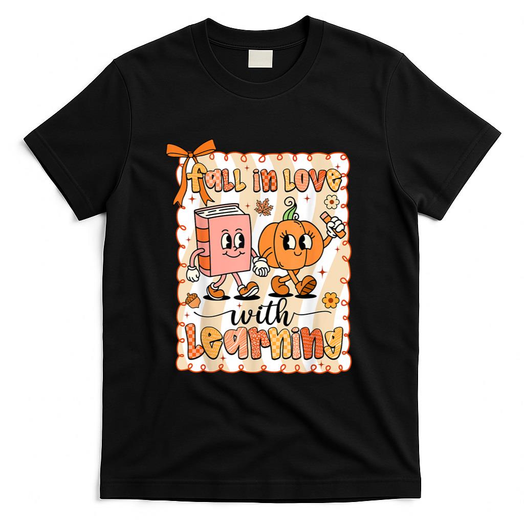 Pumpkin Teacher Preppy Fall In Love With Learning Autumn T-Shirt
