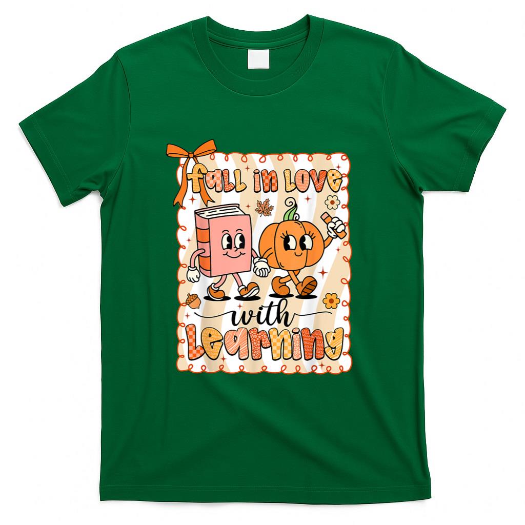 Pumpkin Teacher Preppy Fall In Love With Learning Autumn T-Shirt