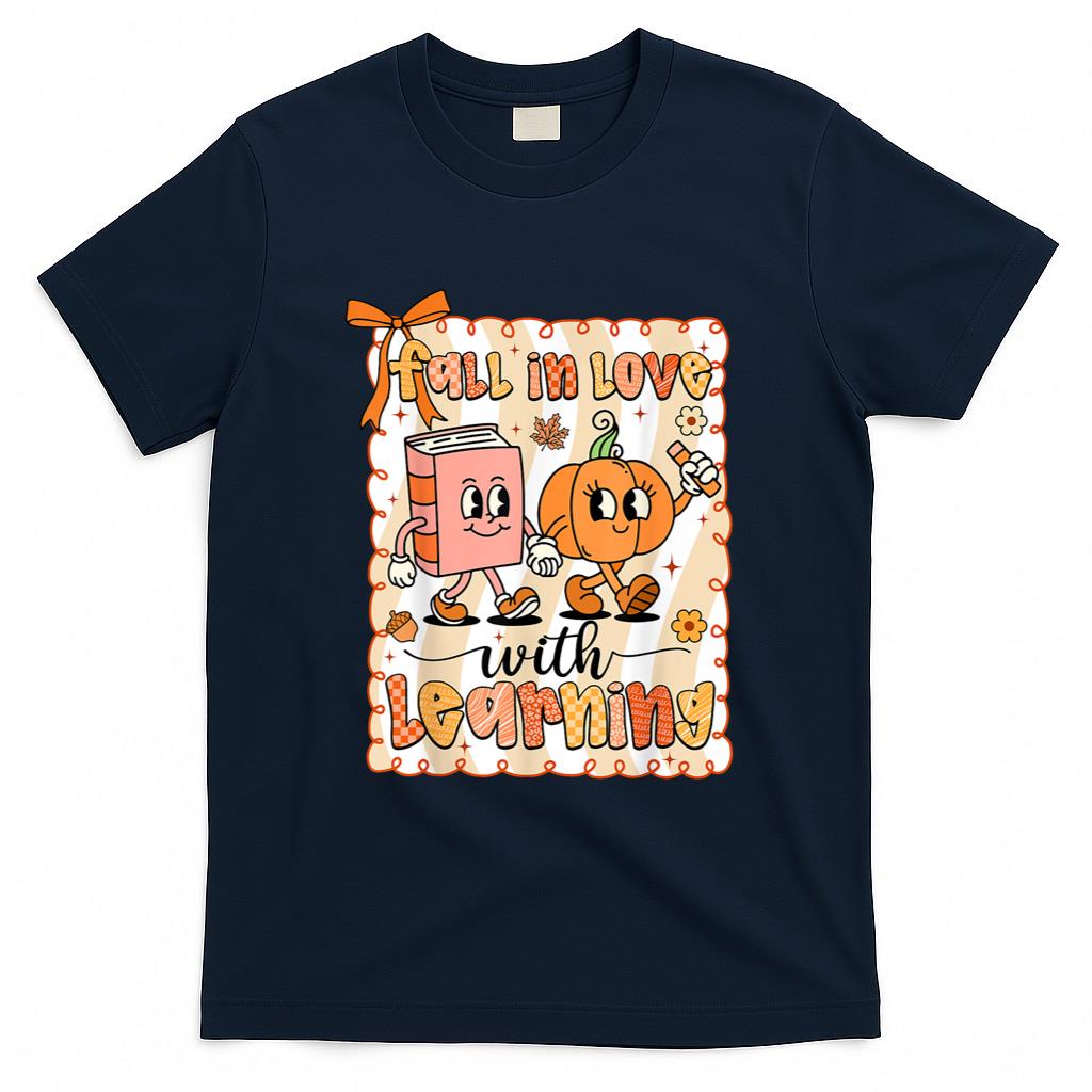 Pumpkin Teacher Preppy Fall In Love With Learning Autumn T-Shirt
