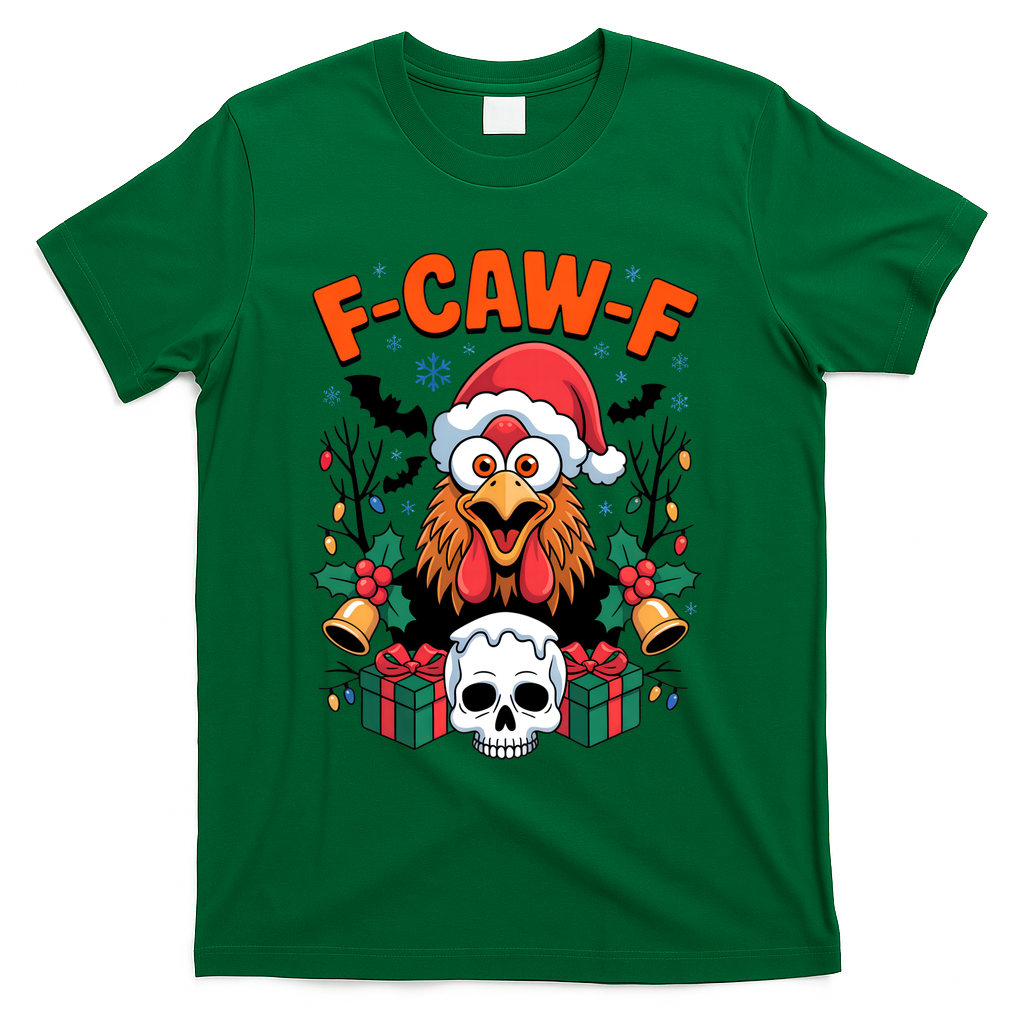 Merry Christmas F-Caw-F Chicken Spooky Skull T-Shirt