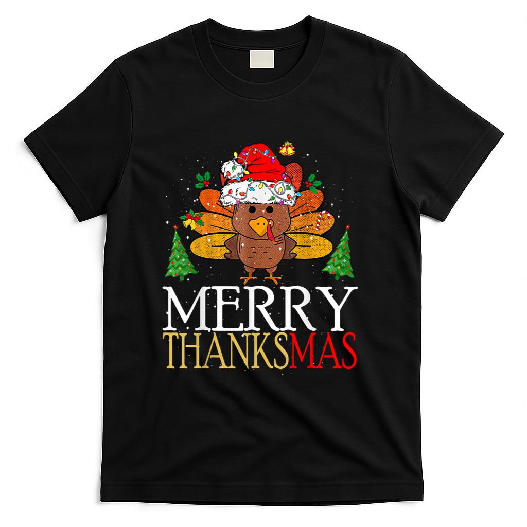 Merry Thanksmas Happy Thanksgiving Santa Turkey T-Shirt