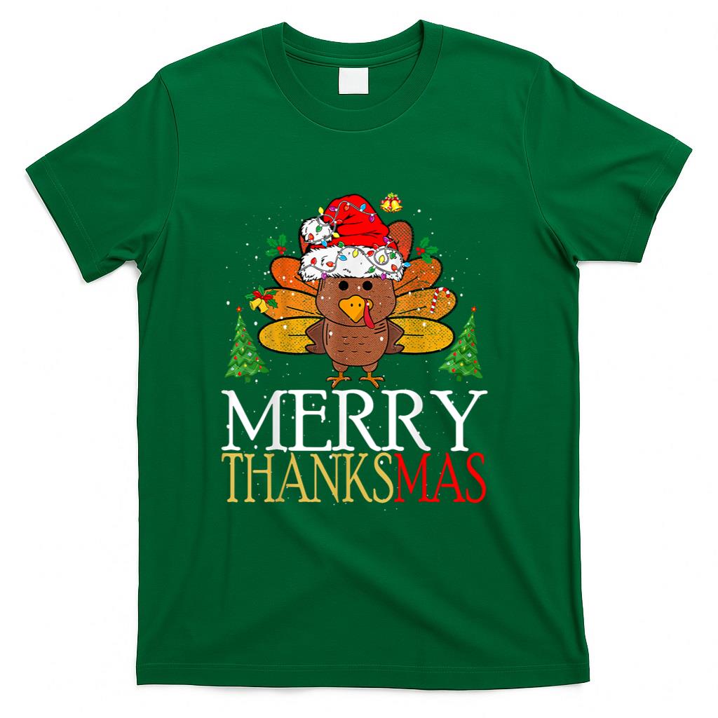 Merry Thanksmas Happy Thanksgiving Santa Turkey T-Shirt