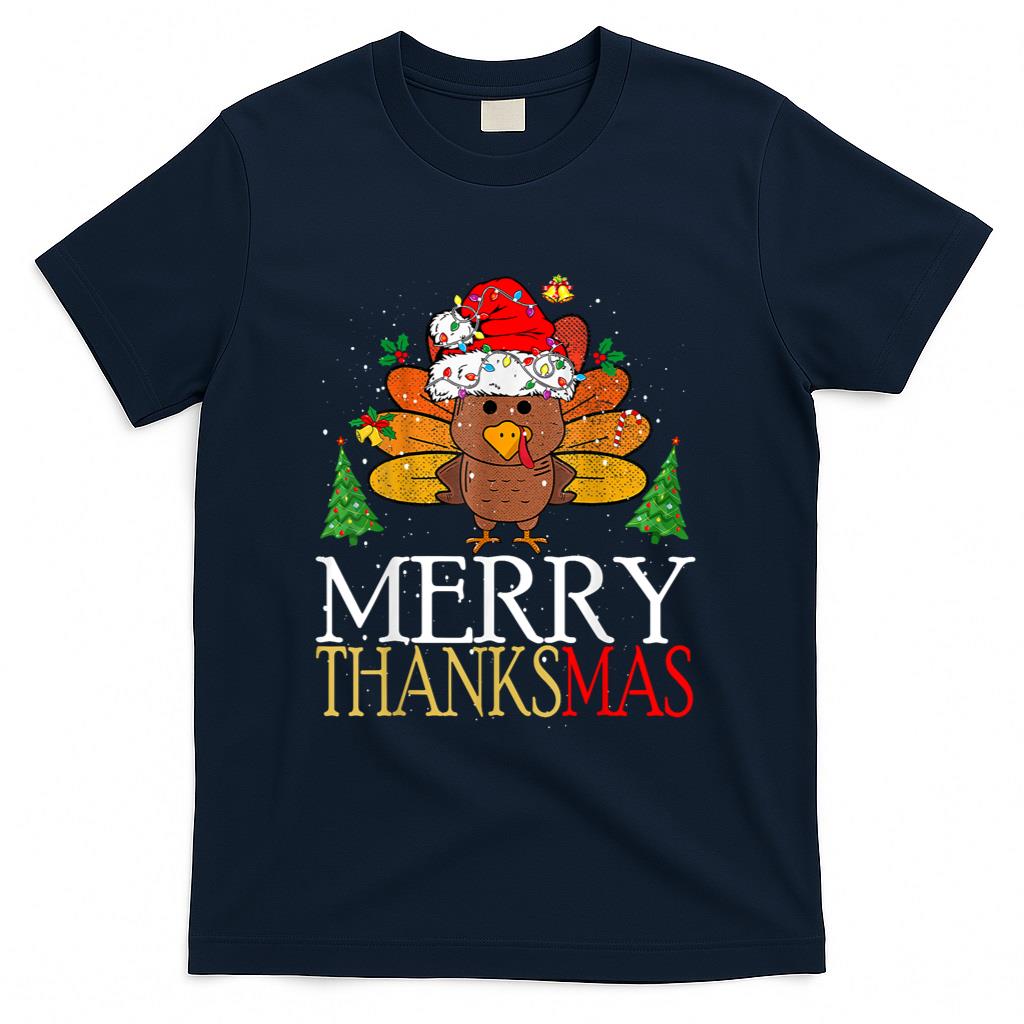 Merry Thanksmas Happy Thanksgiving Santa Turkey T-Shirt