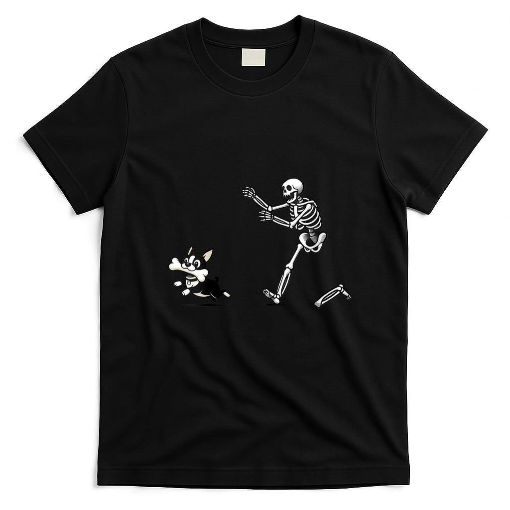 Pet Mom Halloween Shirt - Womens Funny Skeleton Chasing Terrier Halloween Dog Mom Pet Lover V-Neck T-Shirt