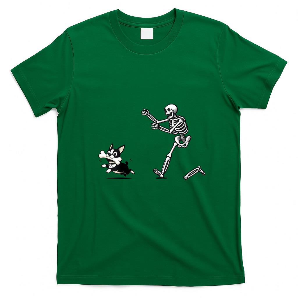 Pet Mom Halloween Shirt - Womens Funny Skeleton Chasing Terrier Halloween Dog Mom Pet Lover V-Neck T-Shirt