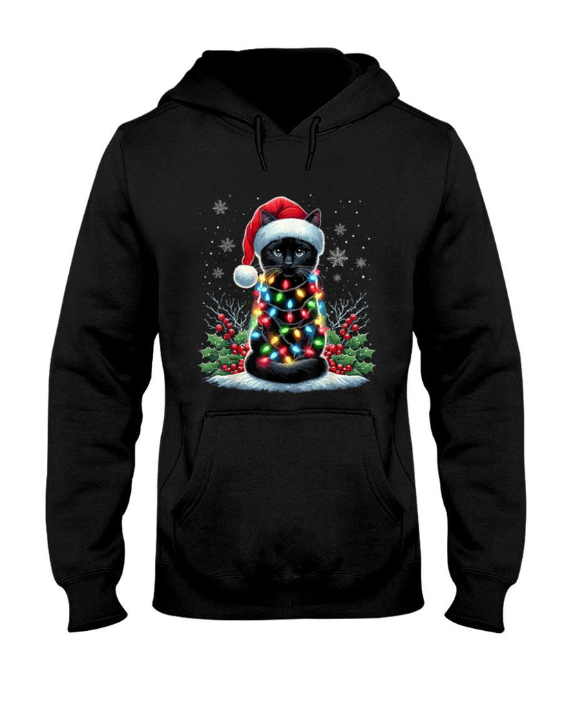 Black Cat Christmas Santa Hat Funny Meowy Cat T-Shirt for Men Women Kids