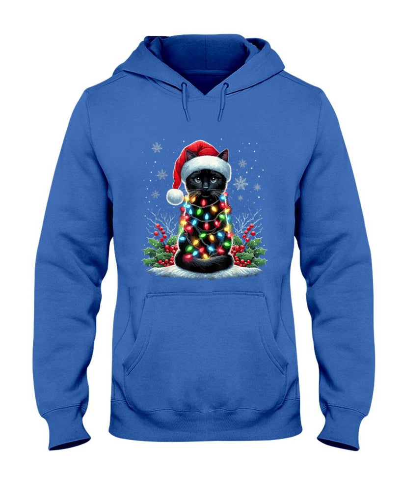 Black Cat Christmas Santa Hat Funny Meowy Cat T-Shirt for Men Women Kids