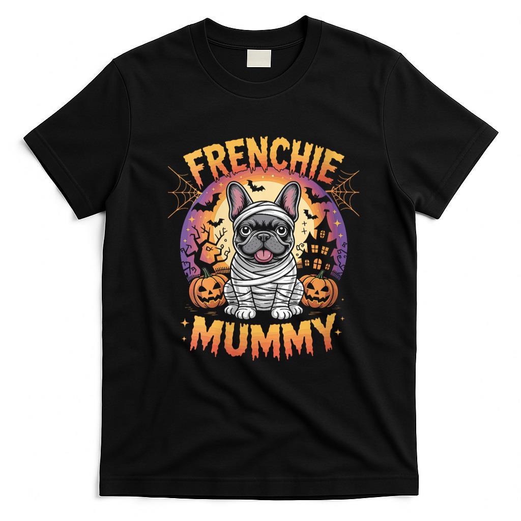 Pet Mom Halloween Shirt - Womens Frenchie Mummy Halloween Costume Dog Owner French Bulldog V-Neck T-Shirt