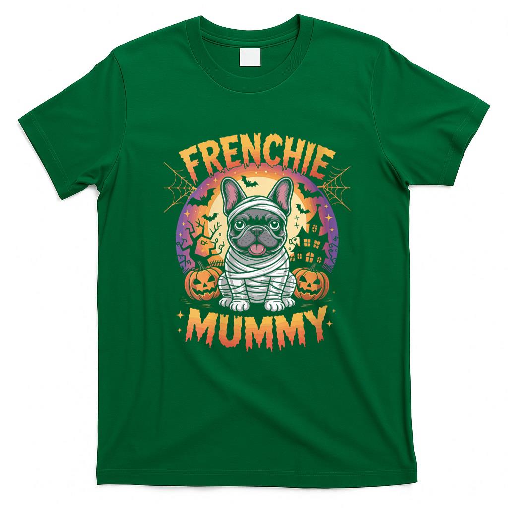 Pet Mom Halloween Shirt - Womens Frenchie Mummy Halloween Costume Dog Owner French Bulldog V-Neck T-Shirt